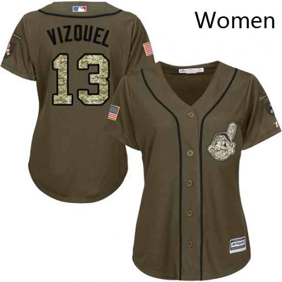 Womens Majestic Cleveland Indians 13 Omar Vizquel Replica Green Salute to Service MLB Jersey